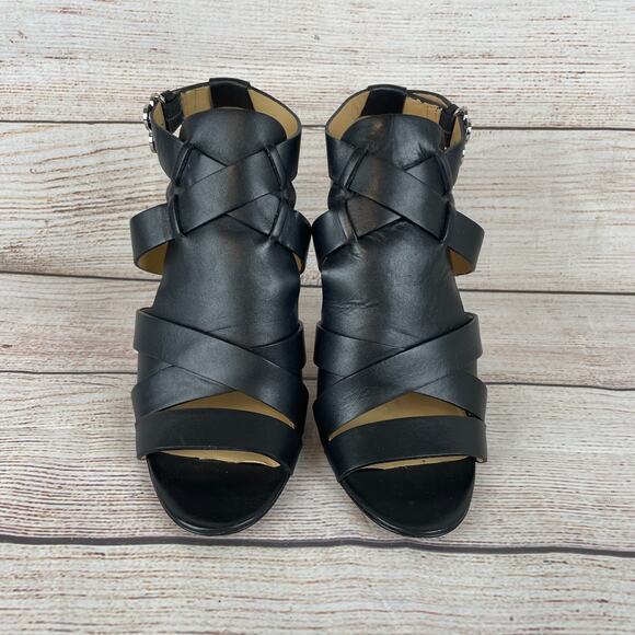 Coach A3193 Mila Calf Womens Sz 8M Open Toe Heels Black Leather - Picture 4 of 11